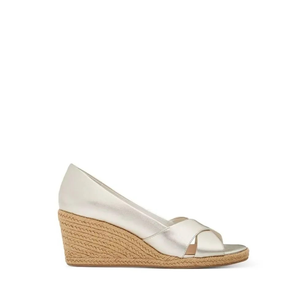 JACK ROGERS Womens Gold Palmer Toe Wedge Slip On Leather Espadrille Shoes 8.5